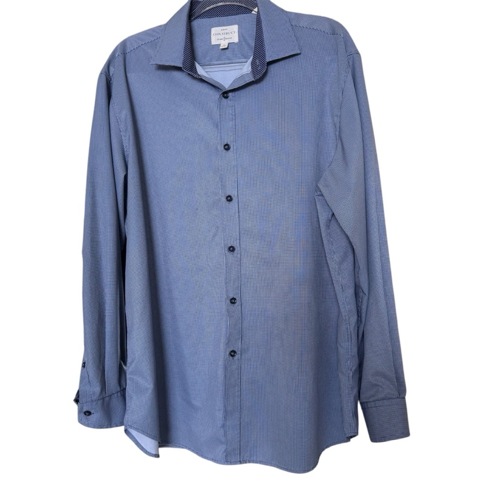 CON.STRUCT Mens XL Blue Check Slim Button Up Long Sleeve